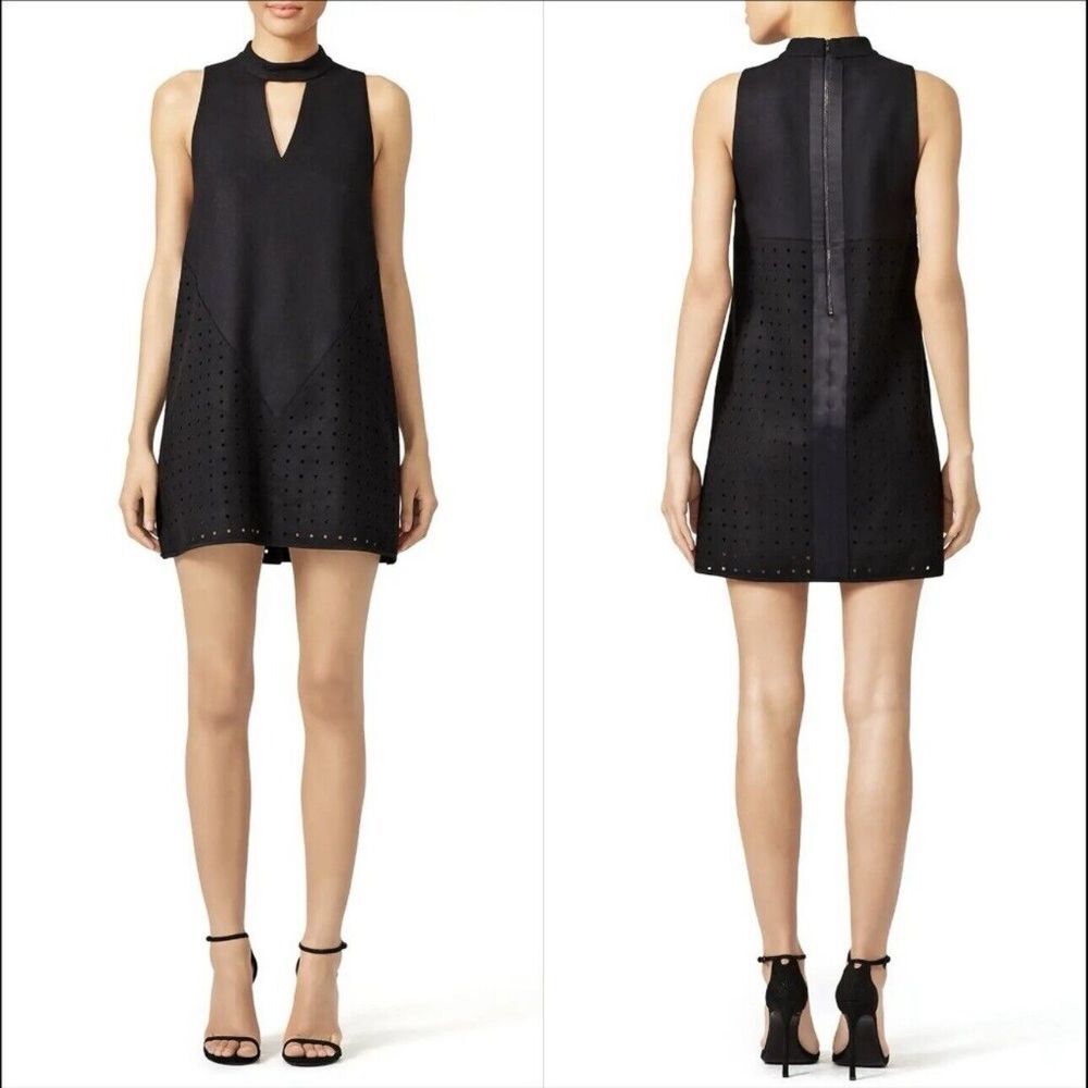 Rebecca Minkoff Black‎ Wool Mod Shift Dress Size S Choker Neck Mini 70s Twiggy